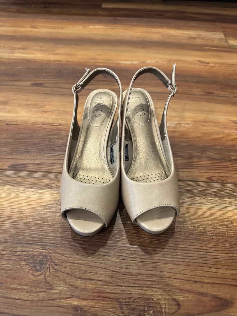 Jones New York “Dandelion” Taupe Peep-Toe Slingback Heels